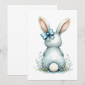 青いウサギの尾を持つイースターバニー 招待状 (正面/裏面)