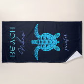 青いウミガメの水色パーソナライズされた ビーチタオル (正面)