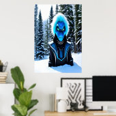 青いエイリアンと雪がたくさん | AI Art ポスター (ホームオフィス)