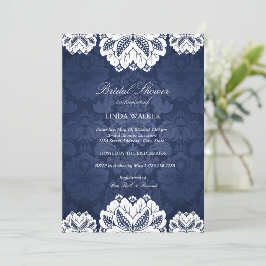 青いエキゾチックな花 | ブライダルシャワーへの招待 招待状 (スタンド正面)