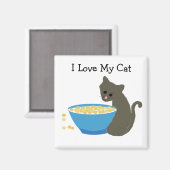 青いエサ皿を持った猫 マグネット (正面/裏面)