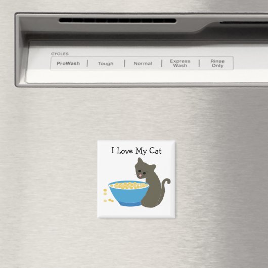 青いエサ皿を持った猫 マグネット (インサイチュ (食洗機))