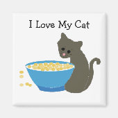 青いエサ皿を持った猫 マグネット (正面)