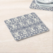 青いエスニック象のパターン スクエアペーパーコースター (アングル)