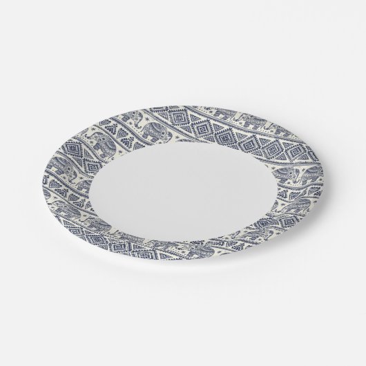 青いエスニック象のパターン ペーパープレート (アングル)