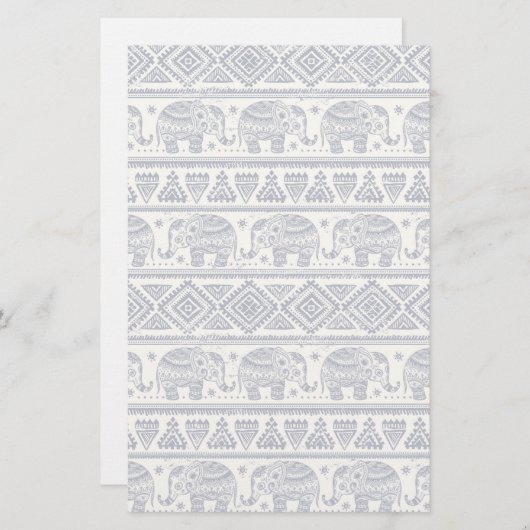 青いエスニック象のパターン 便箋 (正面/裏面)