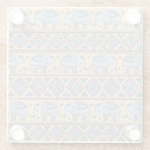 青いエスニック象の部族パターン ガラスコースター (裏面)