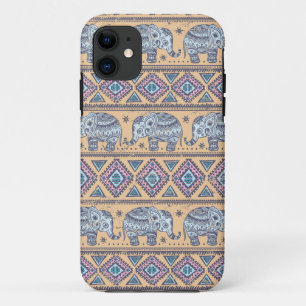 青いエスニック象の部族パターン iPhone 11 ケース