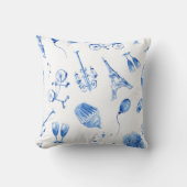 青いエッフェル塔 パリ 水彩画アート クッション (正面)