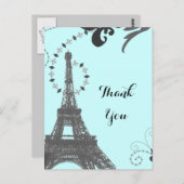青いエッフェル塔 ヴィンテージ パリ ありがとう ポストカード (正面/裏面)