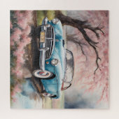 青いエレガンス：水の色の古い車 ジグソーパズル (横)