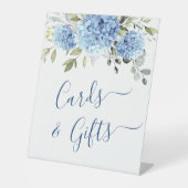 青いエレガントあじさいカードとギフト結婚ズ 台座サイン (正面)