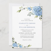 青いエレガントあじさいフローラが一結婚つにまとまっている 招待状 (正面)
