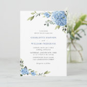 青いエレガントあじさいフローラが一結婚つにまとまっている 招待状 (スタンド正面)