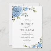 青いエレガントあじさいフローラが一結婚つにまとまっている 招待状 (正面)