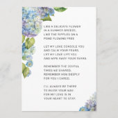 青いエレガントあじさいフローラ写真葬式カード 招待状 (裏面)