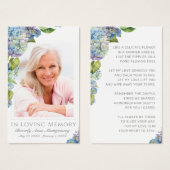 青いエレガントあじさい写真追悼式カード (正面&裏面)