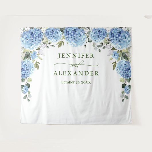 青いエレガントあじさい結婚の写真の背景 タペストリー (正面(横))