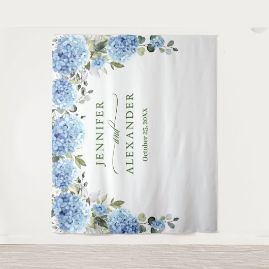 青いエレガントあじさい結婚の写真の背景 タペストリー (正面)