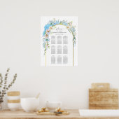 青いエレガントあじさい結婚の座席表 ポスター (キッチン)