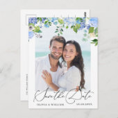 青いエレガントあじさい結婚式の日付を保存 ポストカード (正面/裏面)