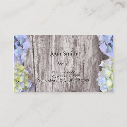 青いエレガントあじさい花木背景 名刺 (裏面)