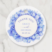 青いエレガントあじさい花結婚の感謝 フェイバータグ (正面)