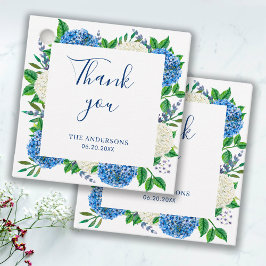 青いエレガントあじさい赤ちゃんシャワー フェイバータグ