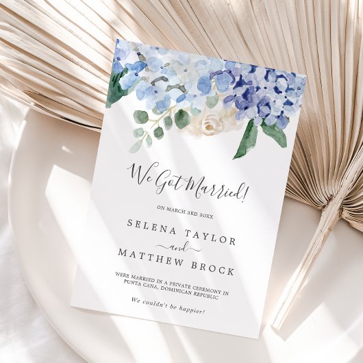 青いエレガントあじさい駆け落ち告知 案内状