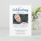 青いエレガントお祝いの写真 招待状 (スタンド正面)