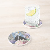 青いエレガントな女性の花のファンシーなドレス コースター (側面)