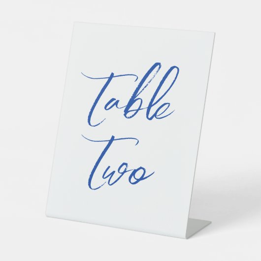 青いエレガントな結婚式のテーブル番号 台座サイン (正面)