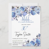 青いエレガントな花のサプライズパーティーの招待状 招待状 (正面)