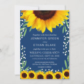 青いエレガントひまわり結婚式招待状 招待状 (正面)