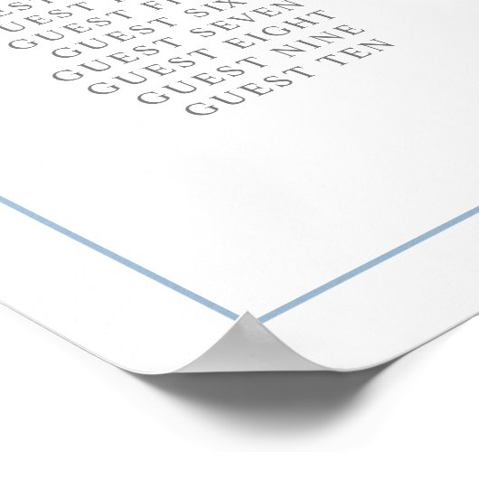 青いエレガントアジサイの結婚シーティングプラン ポスター (角)