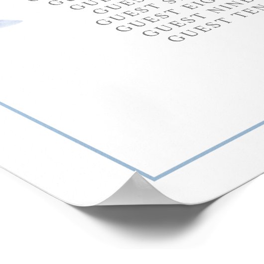 青いエレガントアジサイの結婚シーティングプラン ポスター (角)