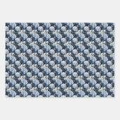 青いエレガントアジサイの花をタイル状に並べた ラッピングペーパーシート (正面)