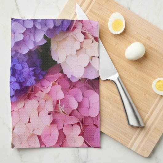 青いエレガントアジサイフローラ画像 キッチンタオル (四つ折り)