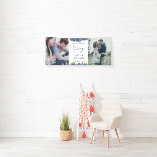 青いエレガントアジサイ2写真の結婚歓迎 横断幕 (インサイチュ)