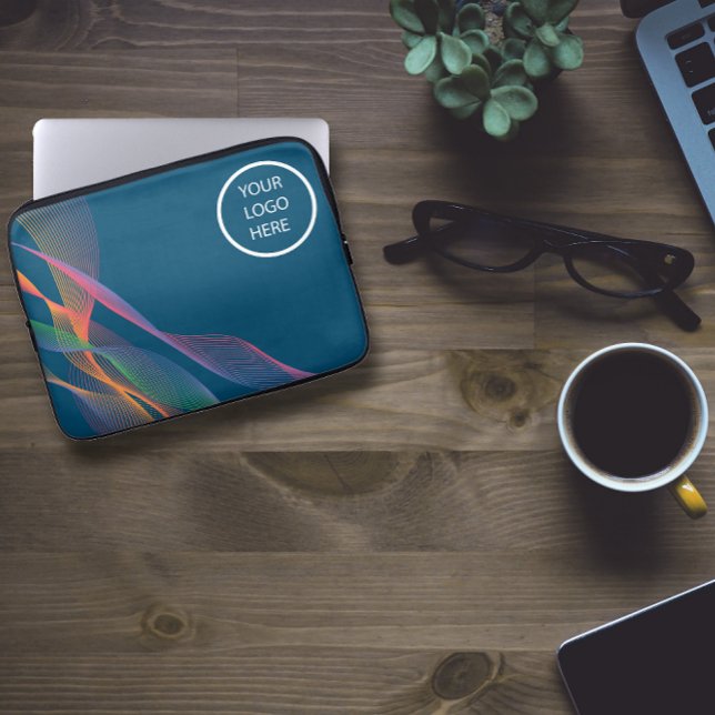 青いエレガントカラフルの波状ロゴ ラップトップスリーブ (クリエイターアップロード済み)