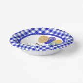 青いエレガントギンガム&バルーン1st誕生日 ペーパーボウル (傾斜あり)