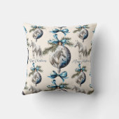 青いエレガントクリスマスの白い馬のパターン クッション (裏面)