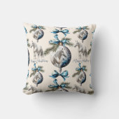 青いエレガントクリスマスの白い馬のパターン クッション (正面)