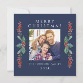 青いエレガントクリスマスの緑の写真 シーズンカード (正面)