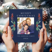 青いエレガントクリスマスの緑の写真 シーズンカード