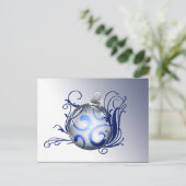 青いエレガントクリスマスグリーティングポストカード シーズンポストカード (スタンド正面)