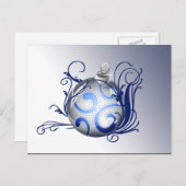 青いエレガントクリスマスグリーティングポストカード シーズンポストカード (正面/裏面)