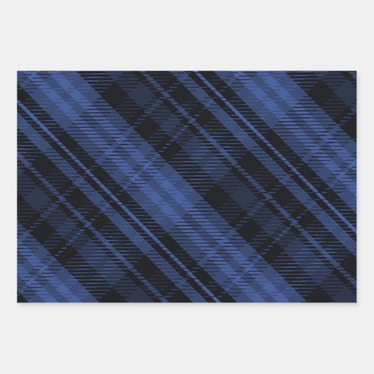 青いエレガントクリスマスフランネルの格子模様 ラッピングペーパーシート (正面)