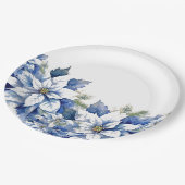 青いエレガントクリスマスポインセチア ペーパープレート (アングル)