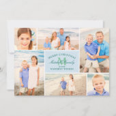 青いエレガントクリスマスモノグラム写真コラージュ シーズンカード (正面)